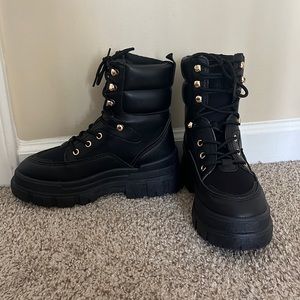 LILIANA Combat Boots with Rose Gold Detailing